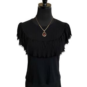 Zara Tee Frayed Ruffle Black Whimsigoth Size Medium